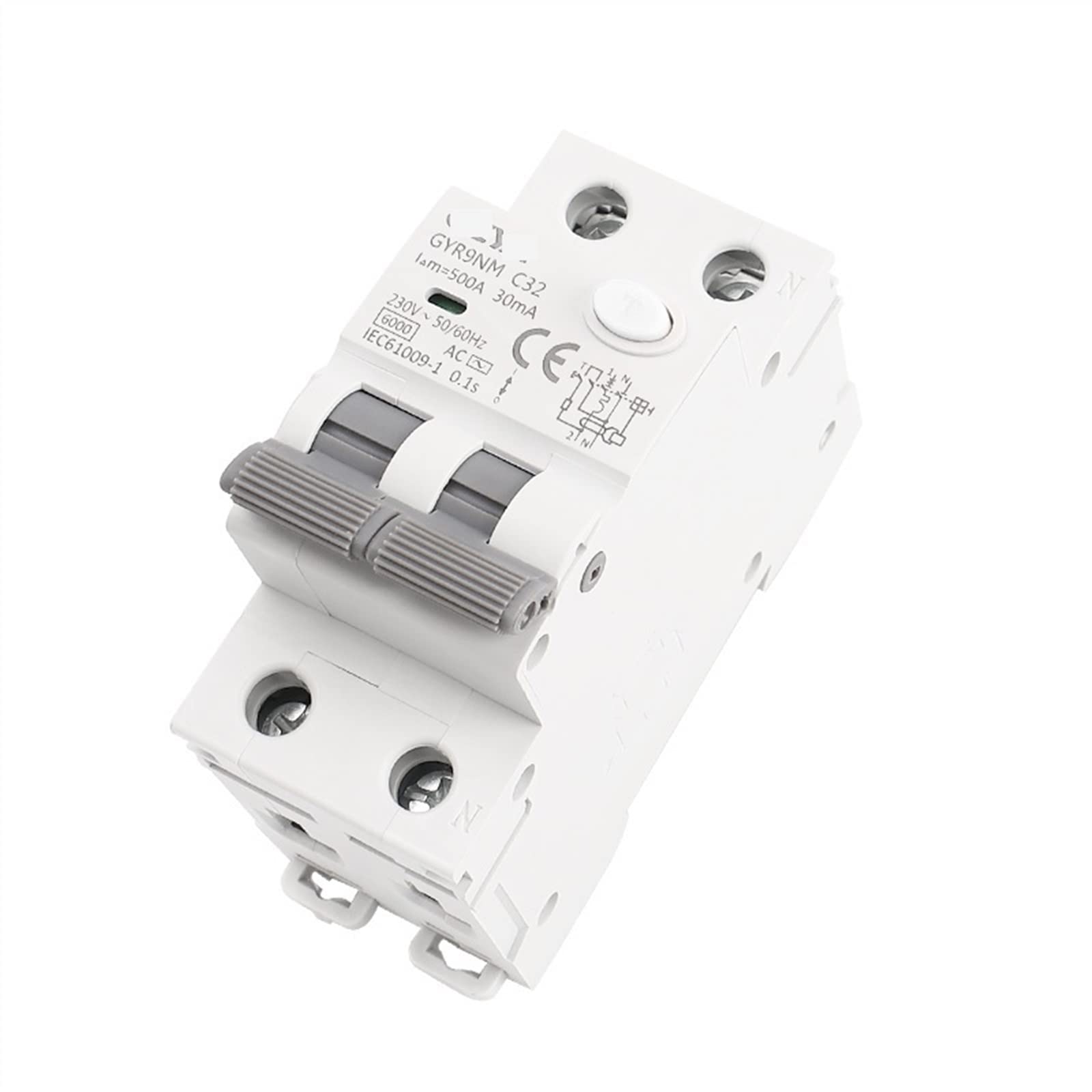 Wyłącznik magnetyczny GYR9NM typ AC RCBO z zabezpieczeniem nadprądowym i wyciekiem, szyna DIN 10 A, 16 A, 25 A, 32 A, 40 A, 1 szt. (100 mAh, 2P 32A)