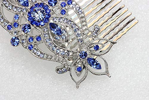 Peine floral grande azul elegante miniatura 4