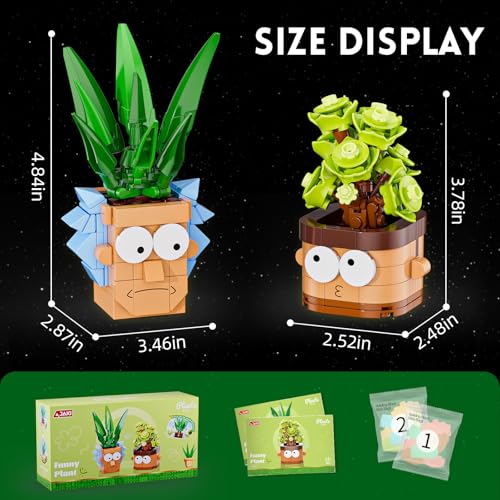 Image of JAKI Botanicals Funny Cartoon Plants Building Toy Set - Interchangeable Pot Design Desk Decor Birthday Gift Idea for Young Gardeners Artificial Indoor Plant Play & Display for Kids, Girls and Boys 12+