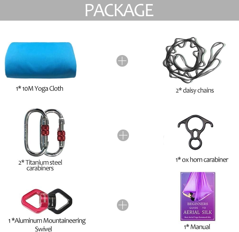 Deluxe Aerial Silks Equipment Set - 11 Yards Aerial Yoga Hammock Swing for Acrobatic, Circus Arts, Dance (L:10m W:2.8m)