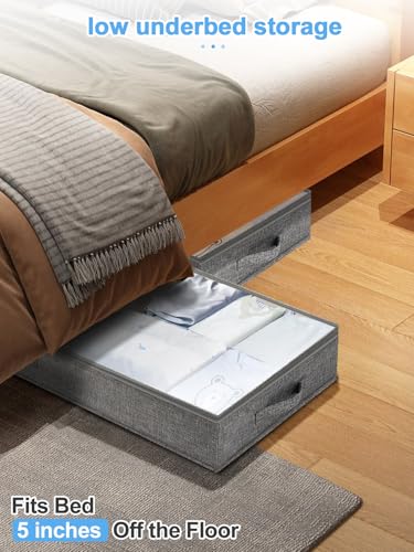 Image of punemi 5 inch High Soft Fabric Low Profile Under Bed Storage, 4 Pack, Grey