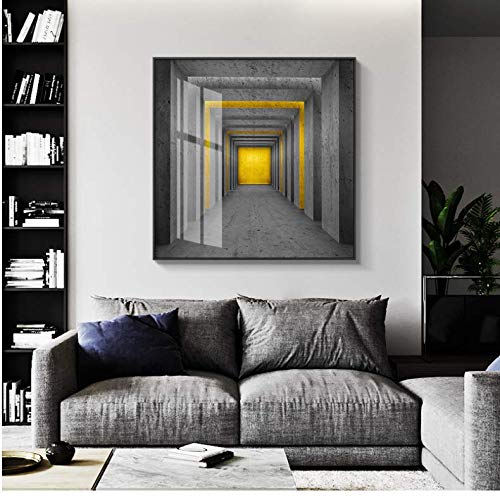 Impression sur toile contemporaine affiche noir et jaune 50x70cm décoration murale de couloir