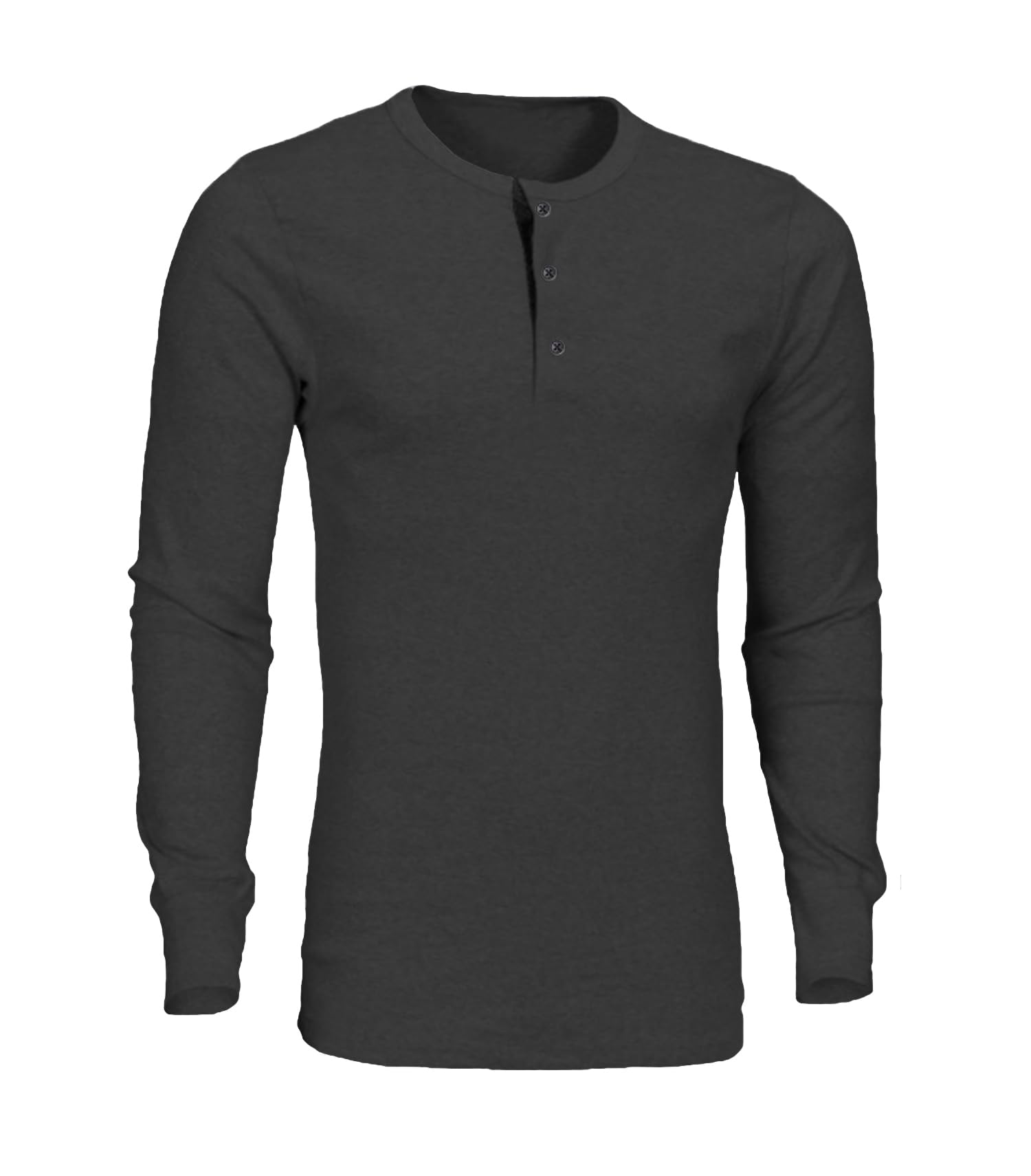 Mens Grandad Button Collar Long Sleeve Henley Shirt Tee Cotton Jersey Top (UK, Alpha, M, Regular, Regular, Black)