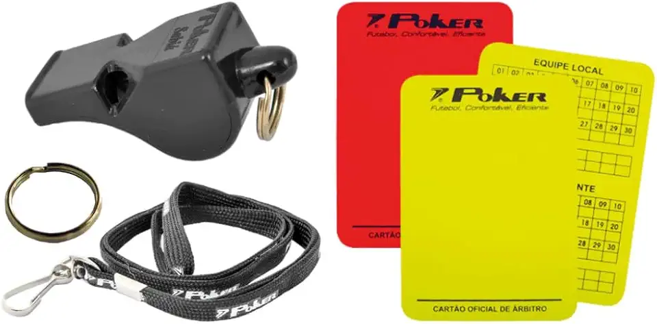 Kit Apito + Cartão Árbitro Amarelo e Vermelho Profissional Futebol Poker