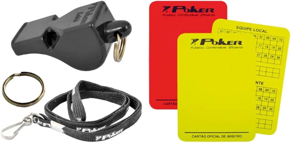 Kit Apito + Cartão Árbitro Amarelo e Vermelho Profissional Futebol Poker