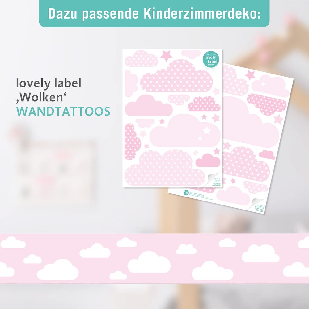 bordo autoadesivo, 450 x 11,5 cm, con motivo di nuvole, rosa
