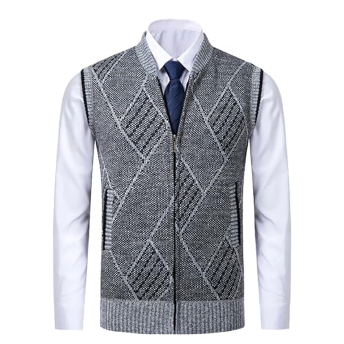 Men’S Business Casual Thick Fleece Knitted Vest Slim Fit O-Neck Sleeveless Zippered Cardigan Sweater4