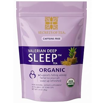 Secrets Of Tea Valerian Sleep Tea - Natural USDA Organic Caffeine-Free Tea- Herbal Tea for Sleep and Relaxation with Lavender, Chamomile and Lemon Balm - 20 Count1 Pack