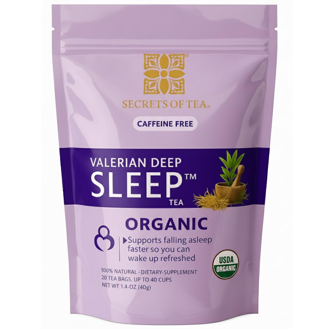 Secrets Of Tea Valerian Sleep Tea - Natural USDA Organic Caffeine-Free Tea- Herbal Tea for Sleep and Relaxation with Lavender, Chamomile and Lemon Balm - 20 Count(1 Pack)