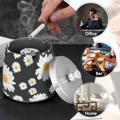 Cendrier de voyage noir blanc acier inoxydable couvercle maison - 7