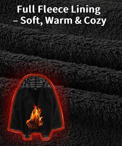 V VALANCH Men's Sherpa Lined Flannel Jacket with Hood – Zip Up Plaid Shirt Jacket Winter Outdoor Warm Outerwear Fleece Coat3