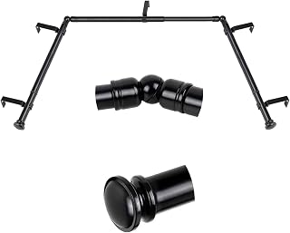 TONIAL Bay Window Curtain Rods, 32 to 86 Inch Center Rod for window, 32 to 58 Inch Side Rods for windows 3/4 Inch Decorative Drapery Rods with Small Cap Finial, Black