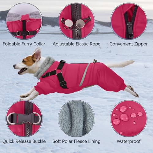 Image of BRKURLEG Dog Winter Coat with Harness Built in, Winter Dog Jacket for Small and Medium Dogs, Small Dogs Snowsuit Reflective Windproof Cold Weather Coat, Puppy Warm 100% Polyester Coats, Hot Pink, M