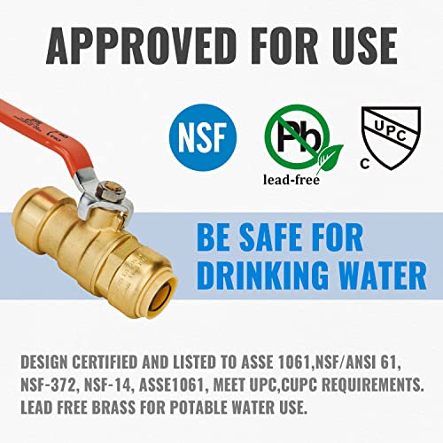 image for SUNGATOR Push-to-Connect Ball Valve, 3/4 Inch x 3/4 Inch Push Fit Wate