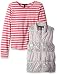 Derek Heart Girls' 2-Piece Set Puffy Vest with Long Sleeve Stripe