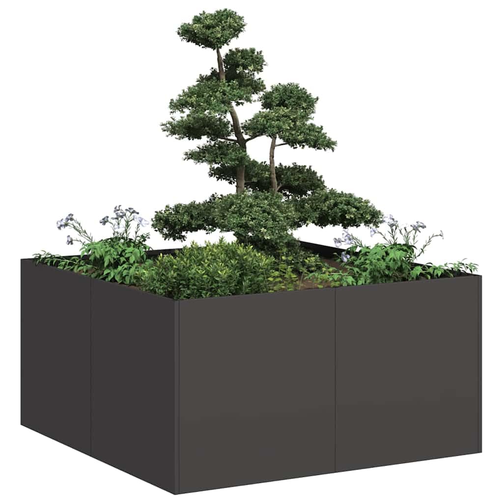 Macetero de metal, 80 x 80 x 40 cm, jardinera elevada, color negro | Macetero cuadrado de acero para patio con soporte interior para estabilidad sin placa base.