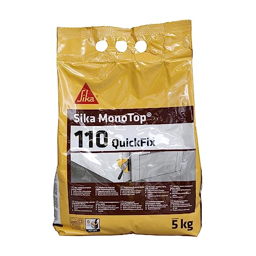 SIKA - Mortier à prise rapide pour scellements et bouchages - Sika Monotop 110 QuickFix Gris - Multi usages - Séchage rapide - Application facile - 5kg