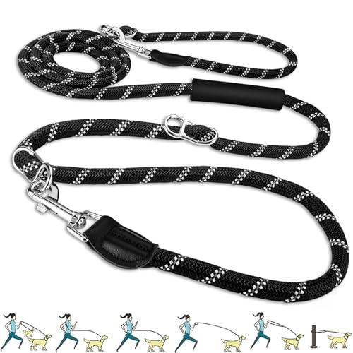 Hands Free Dog Leash 10FT Adjustable Dog Training Leash Nylon Heavy Duty Lead No Pull for Large Medium Dogs Tangle Free Reflective Waist Leash for Dog Walking Running (10FT-Black)