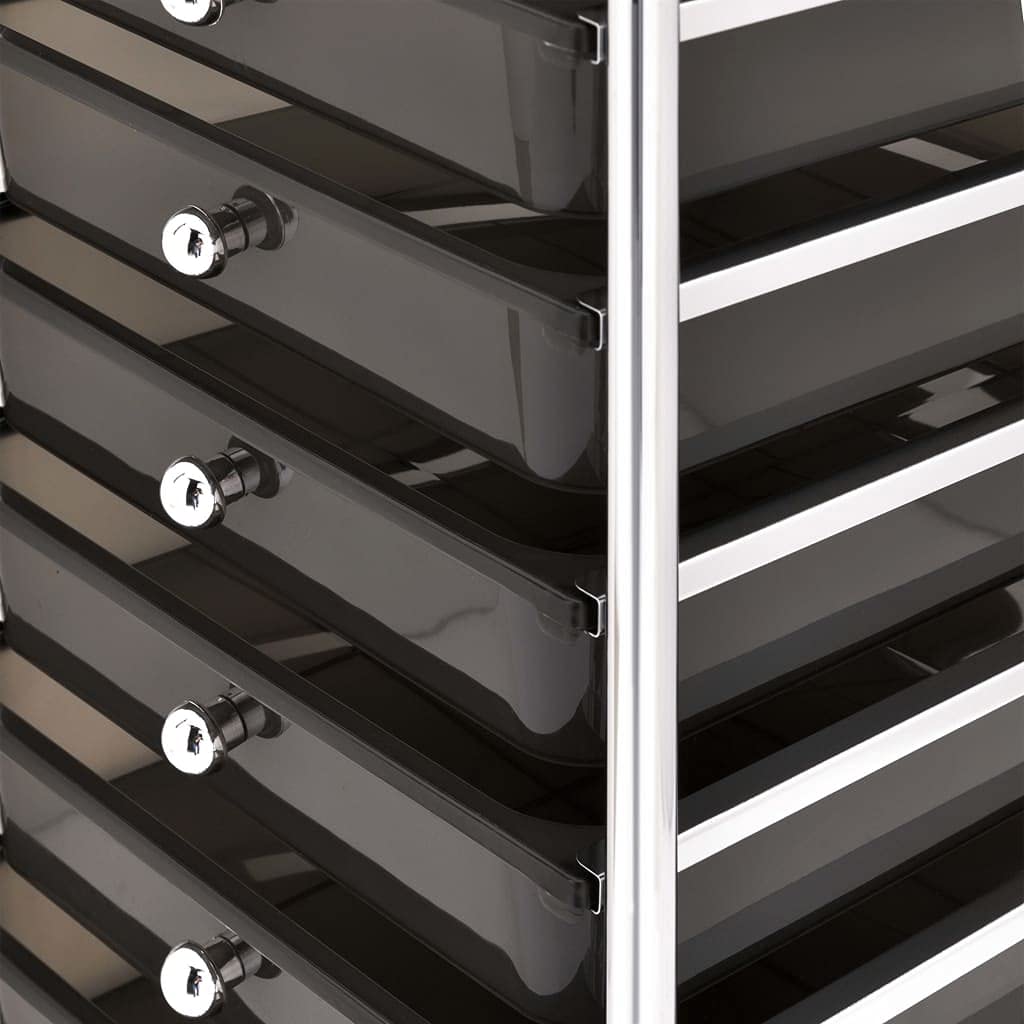 Chariot De Rangement Mobile 10 Tiroirs - Noir, Plastique, Roulettes 360°, Idéal Pour Bureau Ou Salle De Bain - 5