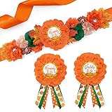Pumpkin Maternity Sash Mom to Be & Daddy to Be Corsage Set Fall Pumpkin Sash and Pins for Baby Shower Gender Reveal Keepsake Photography Pregnancy Flower Belly Belt Souvenir Supplies