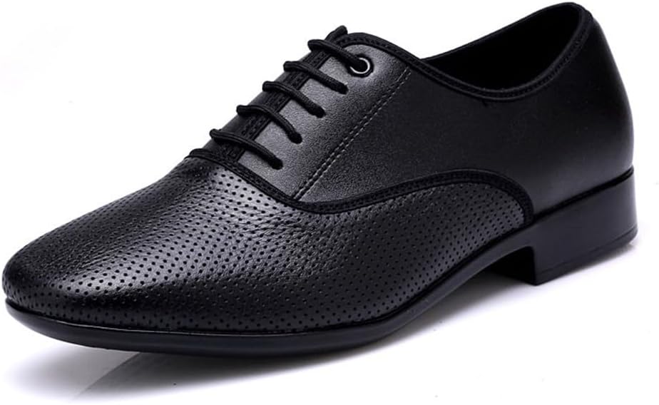 Mens Ballroom Dance Shoes Outdoor Lace-Up Leather Performance Latin Dancing Shoes for Walking Casual