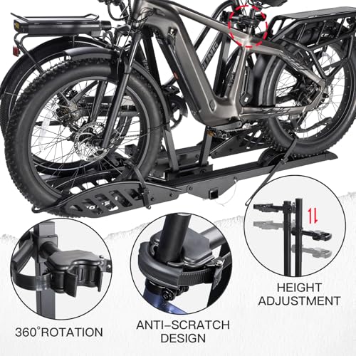 Ebike Rack with Ramp, 200 lbs Ebike Racks for Tow Hitch, 2-Bike Rack for Cars Trucks SUVs Minivans, Folding Ebike Carrier Fit up to 5 Inches Fat Tire, 2" Receiver