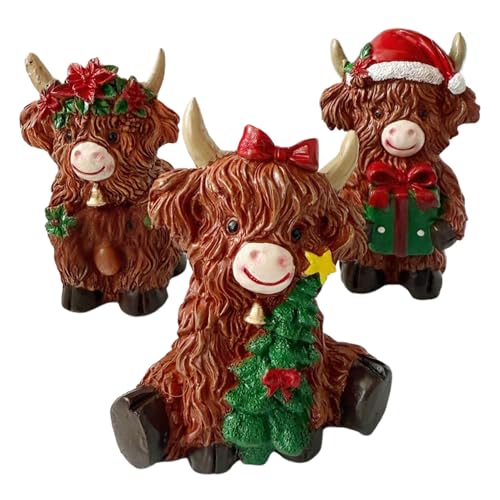 Sculpture de vache Highland 3 pièces l'idée cadeau de Noël idéale - 2