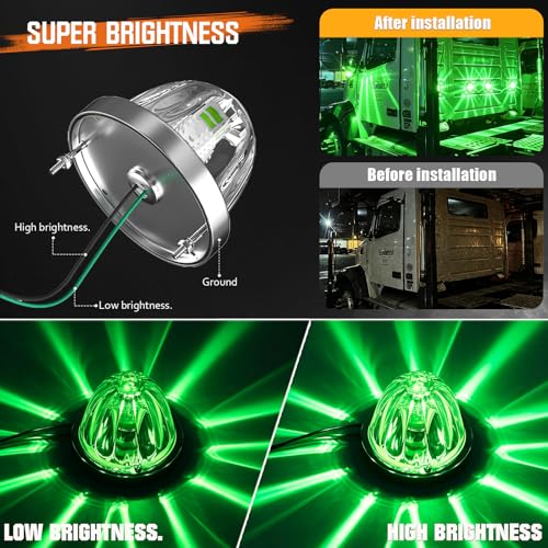 BJZ 4Pcs Green Watermelon LED Lights w/High & Low Lighting, Watermelon-shaped Side Marker Clearance Tail Top Cap Roof Lights for 12V Trailer Truck Semi-trailer Heavy-duty Truck Bus Van Golf Cart by BJZ - Image 2