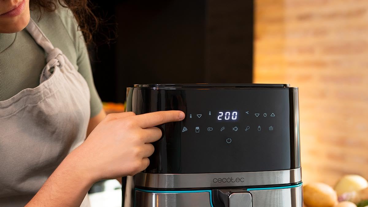 Cecotec Heißluftfritteuse 5,5 L Cecofry Full InoxBlack Pro 5500. 1700 W, Fritteuse ohne Öl, Diät und Digital, Touchpad, Edelstahl-Finish, PerfectCook-Technologie, Thermostat, 8 Modi
