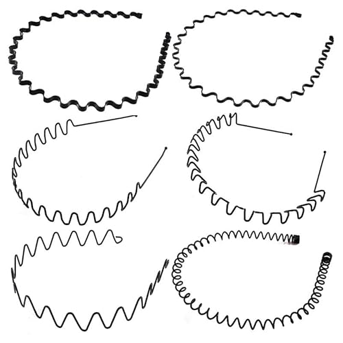 6 Pezzi Cerchietti per Capelli,5 cinturini in pelle nera, cerchietto capelli uomo, donna, Cerchietto Fasce per Capelli Fascia Ondulata Nero, Adatto per Sport, Yoga, Trucco