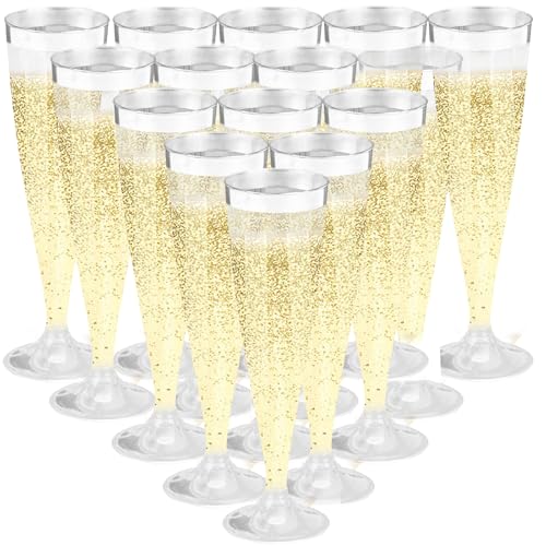 CutitiUU 10 copas de champán roscadas de plástico, copas de champán de plástico elegantes de alta calidad, copas de champán reutilizables, copas de cóctel Prosecco para bodas, cumpleaños, Navidad