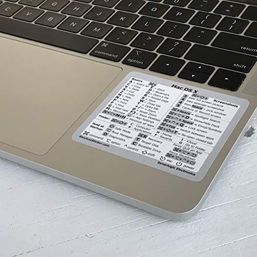 SYNERLOGIC Mac OS X + Big Sur Reference Keyboard Shortcut Cheat Sheet Sticker - White Vinyl size 2.9\"x2.6\"- For Intel Mac Air/Pro A1466 A1465 A1398 A1278 A1502 A1706 A1707 A1708 A1534 A1989 A2159 A2289 A1990 A2141 - Thumbnail 2