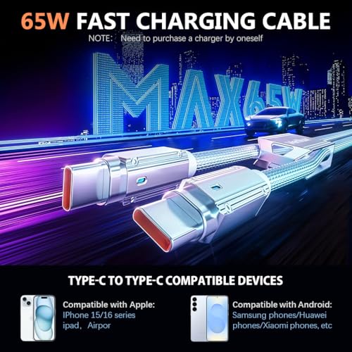 Image of Verilux 2-in-1 PD 65W Type C Cable Fast Charging with Phone Lanyard, 3.3Ft /1M Nylon Type C to C Cable Supports 480MBPS Data Sync for iPhone 17 /17 Pro /17 Pro Max /16 /15 Series, Galaxy S25 /S24 /S23 /S22