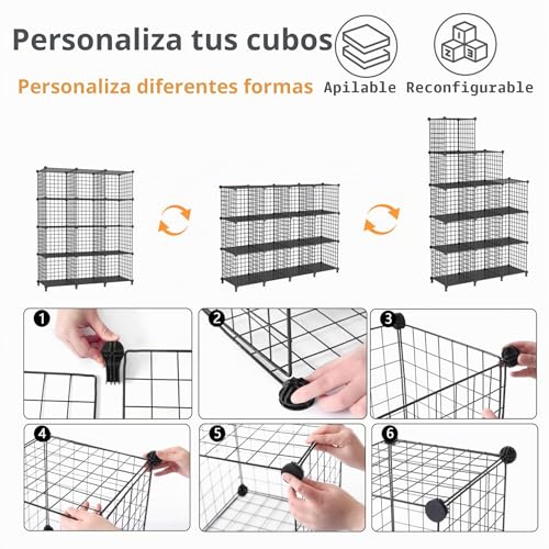 Miniatura 6 de Awtatos Estante De Almacenamiento Multiuso, 12 Cubos, Organizador Modular De Alambre De Hierro, Para Sala De Estar, Hogar, Negro