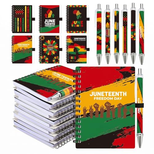 Sabary 12 Sets/24 Pcs Juneteenth Spiral Notebooks Ballpoint Pens Bulk Gift Celebration June 19 Freedom Day Journals for Juneteenth African American Festival Celebration Party Decoration