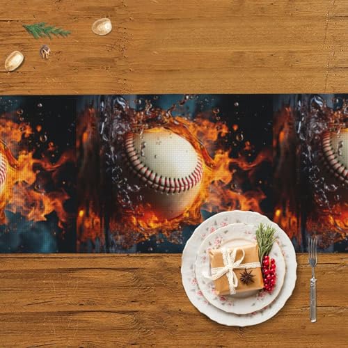 Chemin de table imprimé baseball en lin taille unique décor de fête