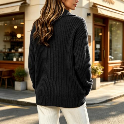 Women's Dressy Casual Ribbed Sweaters Shirts Long Sleeve Half Zip Fall Tops - image 3