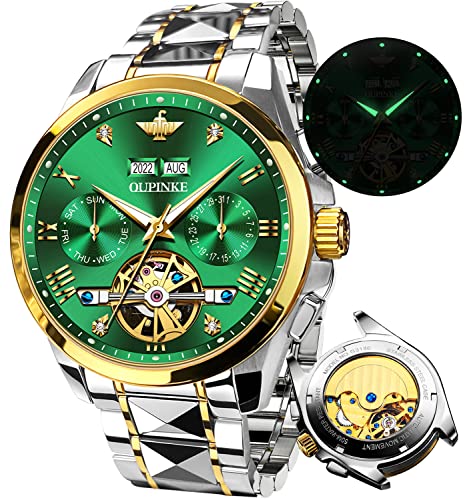 Automatic Watches for Men Tourbillon Self Winding Mechanical Luxury Dress Business Sapphire Crystal Tungsten Steel Strap Men's Wrist Watch, Men Luxury Watch:Green, Mechanical