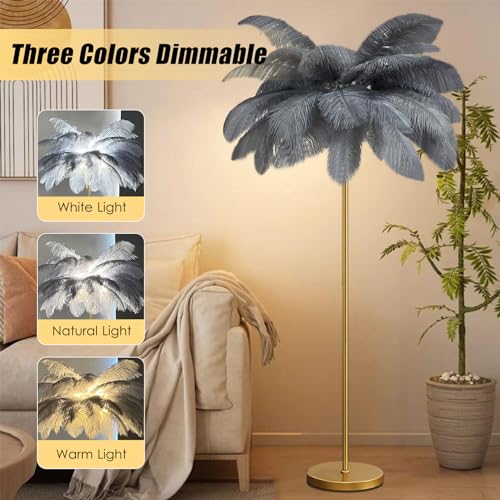 Lámpara de pie pluma gris con interruptor cómodo para dormitorio y salón 2