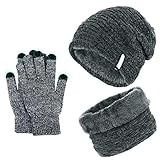 Gorro Invierno Hombre con Bufanda, Calentar Sombreros Gorras Beanie de Punto Forro de Lana, Gorro y Bufanda Invierno Hombre Beanie con Bufanda, Suave al Tacto, Agradable para la Piel (Gris)