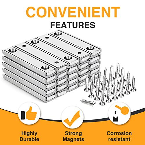 Image of TRYMAG Bar Magnets, 80Lbs 25 Pack Countersunk Hole Magnet with Screw | Silver,Heavy Duty Rare Earth ,Neodymium,Rectangular,for Mounting, Door, Garage, Workplace(60 x 13.5 x 5mm )