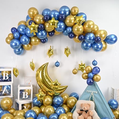 Image of Moon and Star Balloons New Years Balloons Five Angle Stars Foil Myalr Balloon for Happy New Year Eve Ramadan Baby Shower Bridal Wedding Engagement Birthday Anniversary Party Decoration Supplies