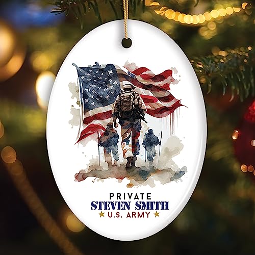 U.S. Army Private Personalized Ornament, Veteran Christmas Decor and Military Gift (Oval)