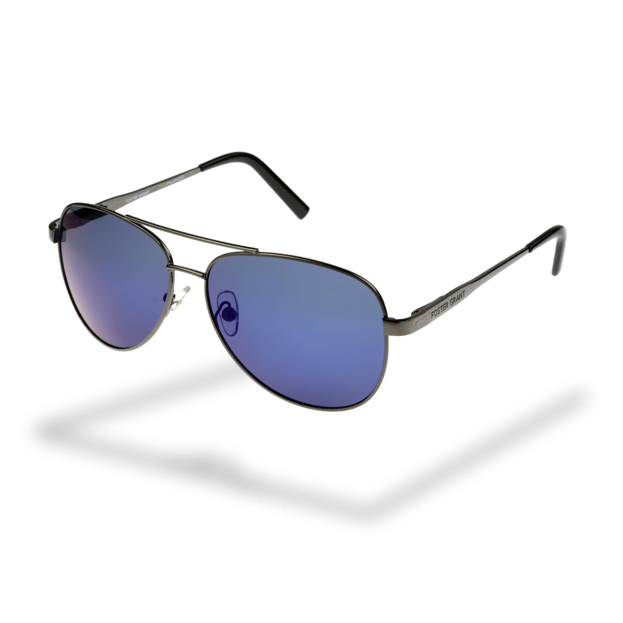 Foster Grant Gun Aviator Men's Sunglasses – Polarised Metal Frame with Blue Mirrored Lenses, UVA-UVB Protection & Scratch-Resistant Coating for Outdoor Wear, Everyday Style & Eye Comfort