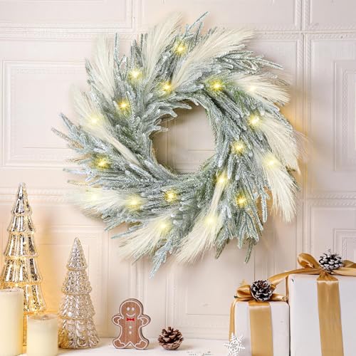 Juexica-Pine-and-Pampas-Wreaths-197-Inch-White-Snow-Christmas-Norfolk-Pine-Wreath-for-Front-Door-with-Lights-Boho-Farmhouse-Christmas-Wreath-Decoration-for-Indoor-Outdoor-Xmas-Seasonal-Home-Decor Juexica Pine and Pampas Wreaths 197 Inch White Snow Christmas Norfolk Pine Wreath for Front Door with Lights Boho Farmhouse Christmas Wreath Decoration for Indoor Outdoor Xmas Seasonal Home Decor