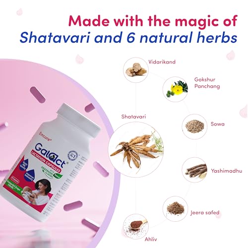 Image of Galact Lactation Capsules - Breast Milk Booster & Lactation Supplement for Breastfeeding | Infused with Shatavari & 6 Natural Herbs | Increases Breast Milk Quantity | Pack of 60 Capsules