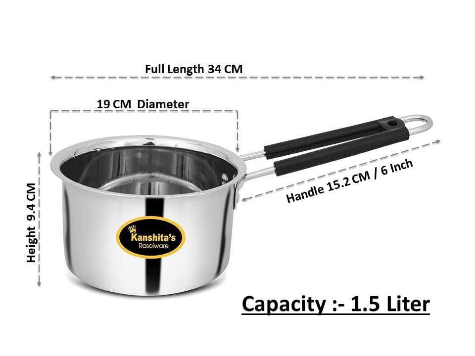 Kanshita's Rasoiware Stainless Steel Sauce & Tea Pan Set | 1000ml & 1500ml | Induction & Gas Stove Compatible | Pack of 2 1