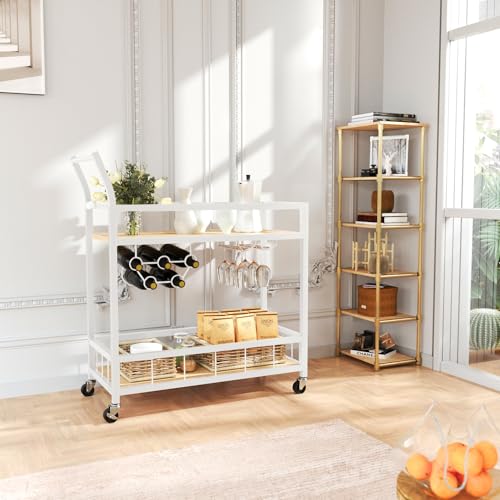 image for Furmax Bar Cart Home Industrial Mobile Bar Cart Serving Wine Cart on W