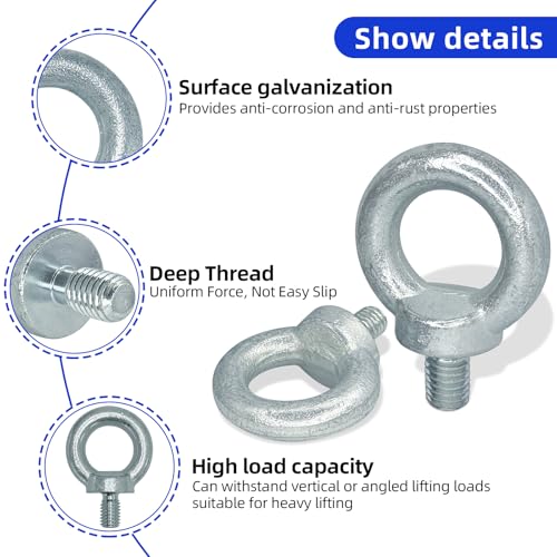 Image of 2 PCS 1 /2-13 Lifting Shoulder Eye Bolts, Carbon Steel Galvanised Heavy Duty Shoulder Lifting Ring Threaded Eyebolts