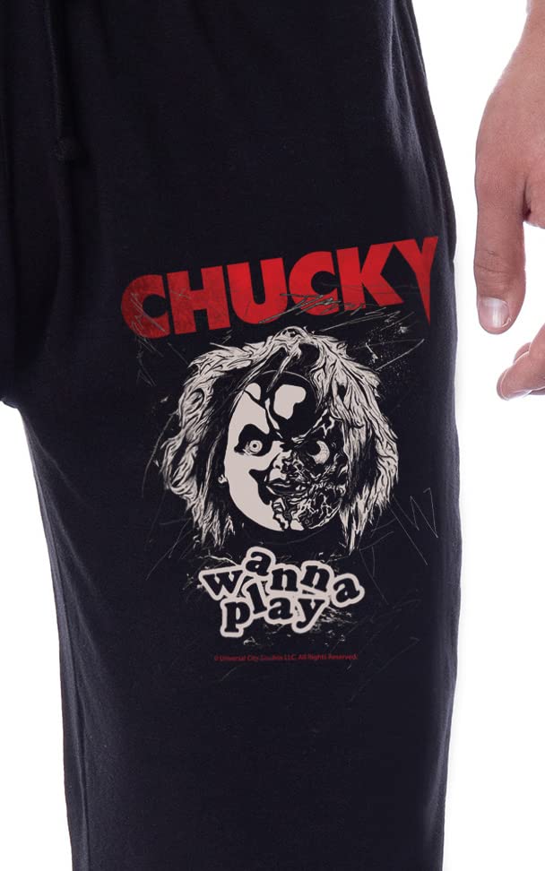 Chucky Mens' Wanna Play Movie Film Title Logo Sleep Jogger Pajama Pants2
